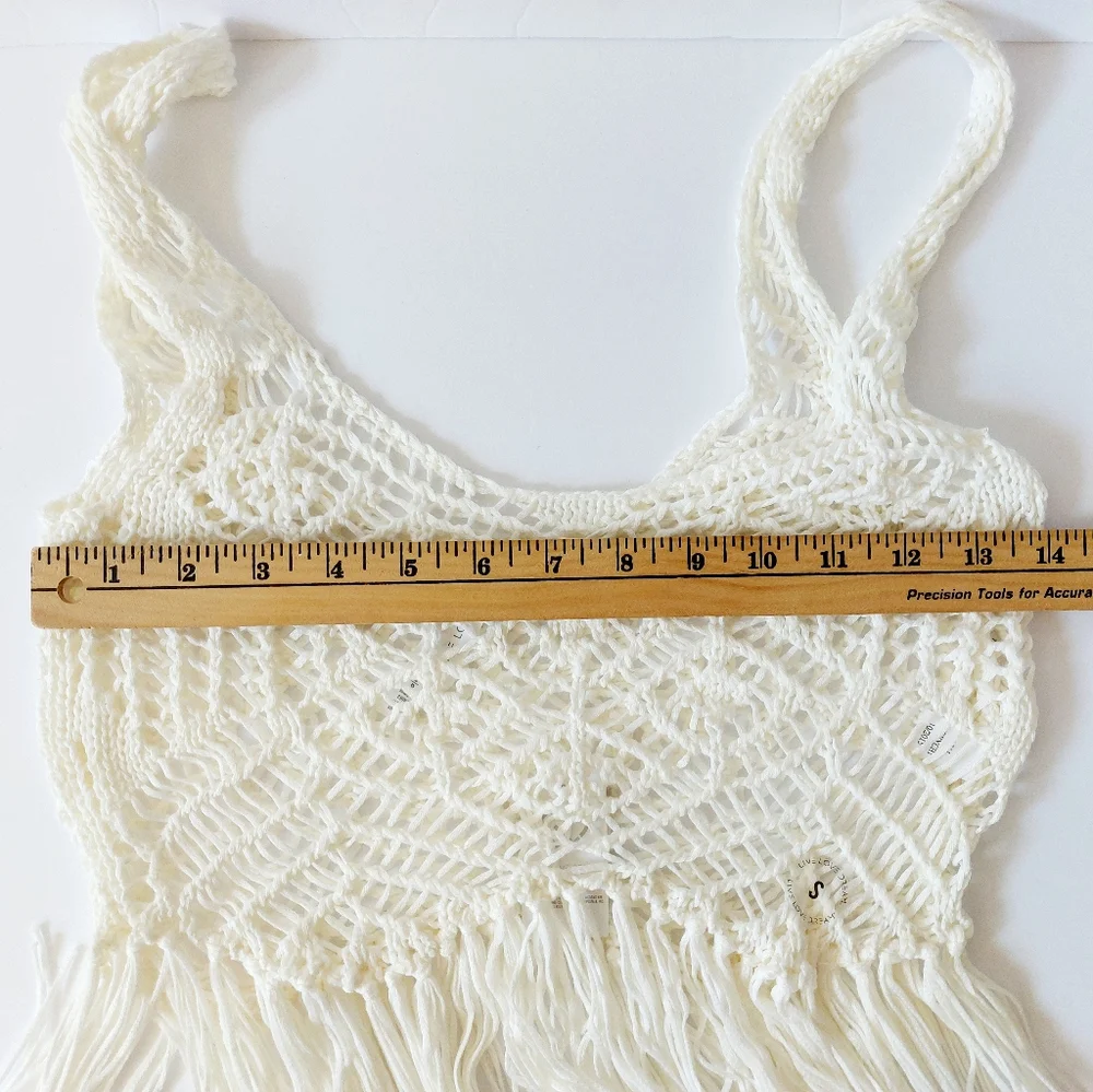 NWT Fringe Boho Festival Crochet‎ Top or Swim Cover Size Small Hippie 70s Style